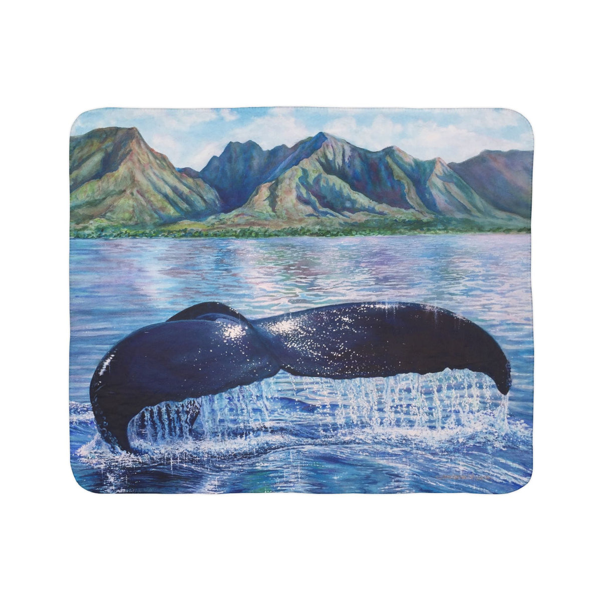 Whale Tail Sherpa Blanket — Coastal Ocean Scenic Fleece Throw