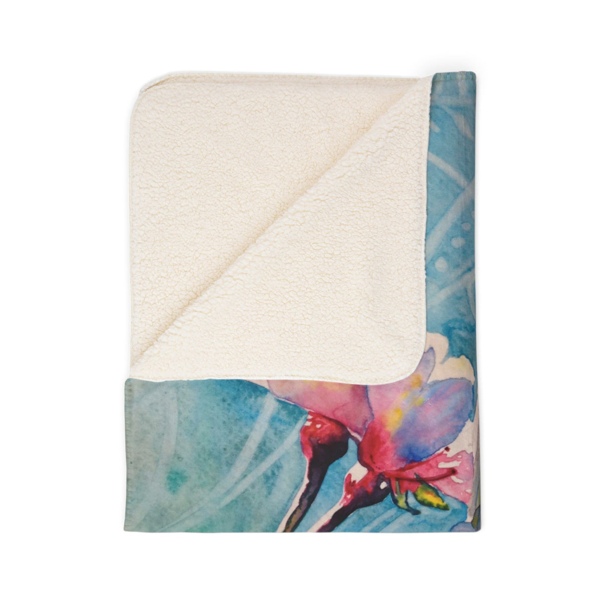 Floral Watercolor Sherpa Blanket — Blue Blossom Cozy Throw