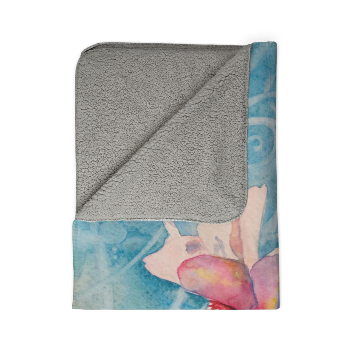 Floral Watercolor Sherpa Blanket — Blue Blossom Cozy Throw