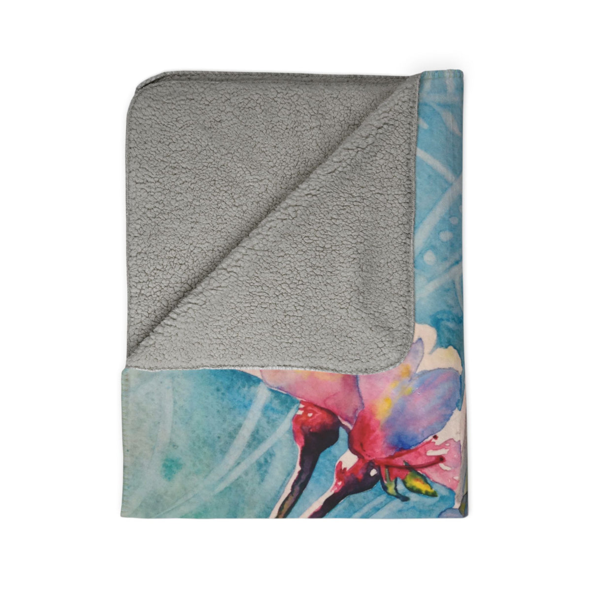 Floral Watercolor Sherpa Blanket — Blue Blossom Cozy Throw