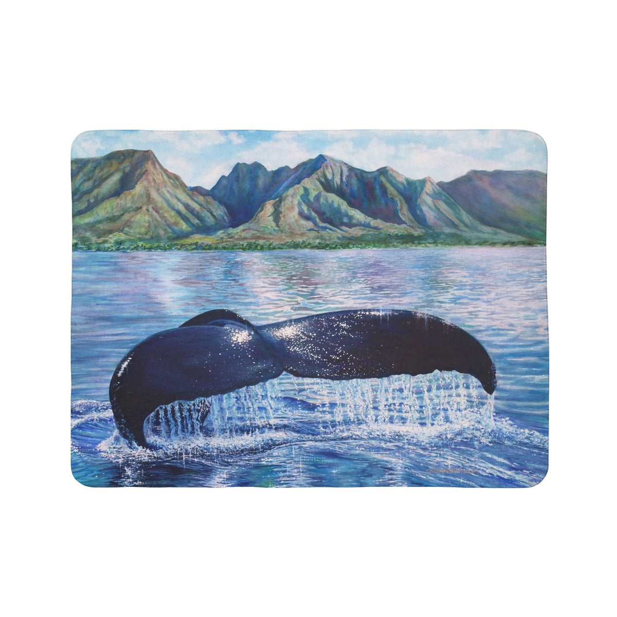 Whale Tail Sherpa Blanket — Coastal Ocean Scenic Fleece Throw