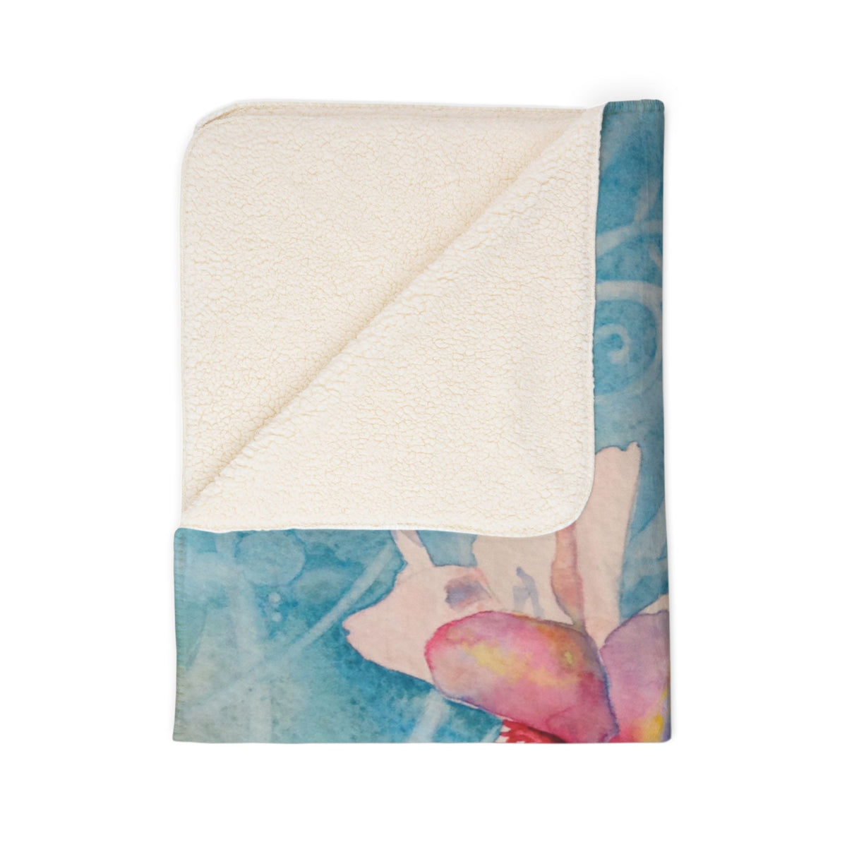 Floral Watercolor Sherpa Blanket — Blue Blossom Cozy Throw