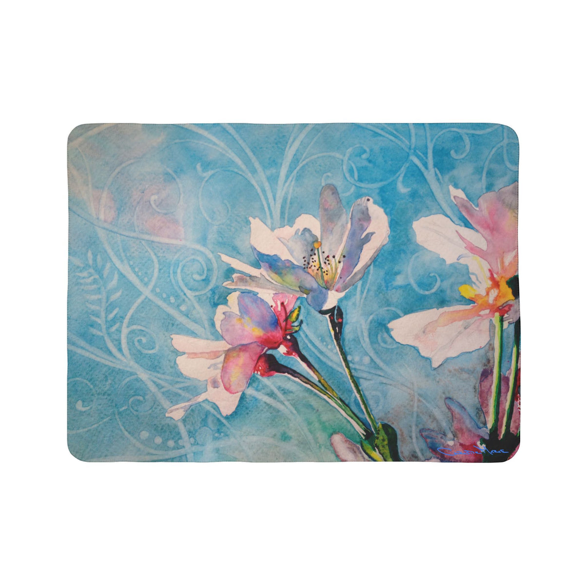 Floral Watercolor Sherpa Blanket — Blue Blossom Cozy Throw