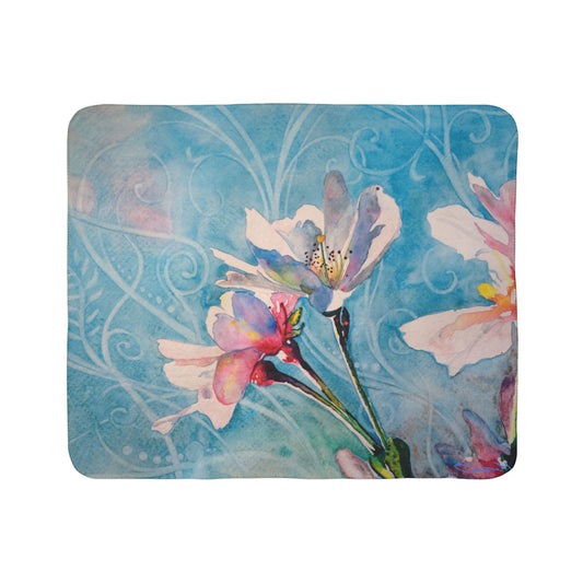Floral Watercolor Sherpa Blanket — Blue Blossom Cozy Throw