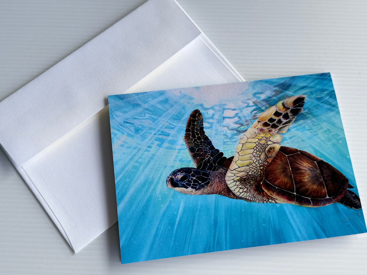 Aloha Spirit - Tropical Sea Turtle - Pack of 10 Greeting Cards & Envelopes (US & CA)